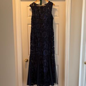 Alex Evenings Navy Floral Lace Dress